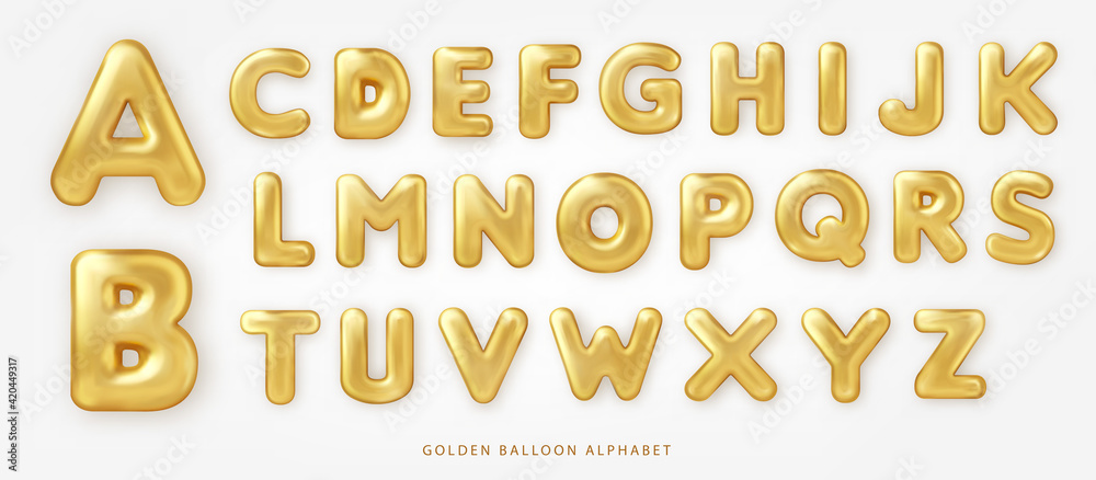 Set of shiny golden balloon uppercase english alphabet text