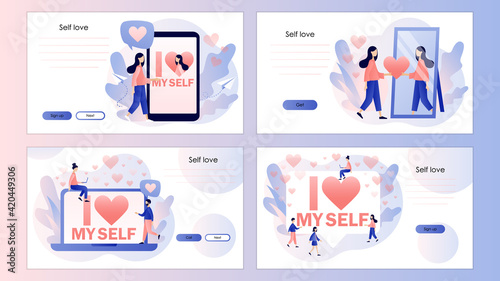 Love yourself. Love your body. I love myself - big text. Bodypositive concept. Screen template for mobile smart phone, landing page, template, ui, web, mobile app, poster, banner, flyer. Vector  © Marta Sher