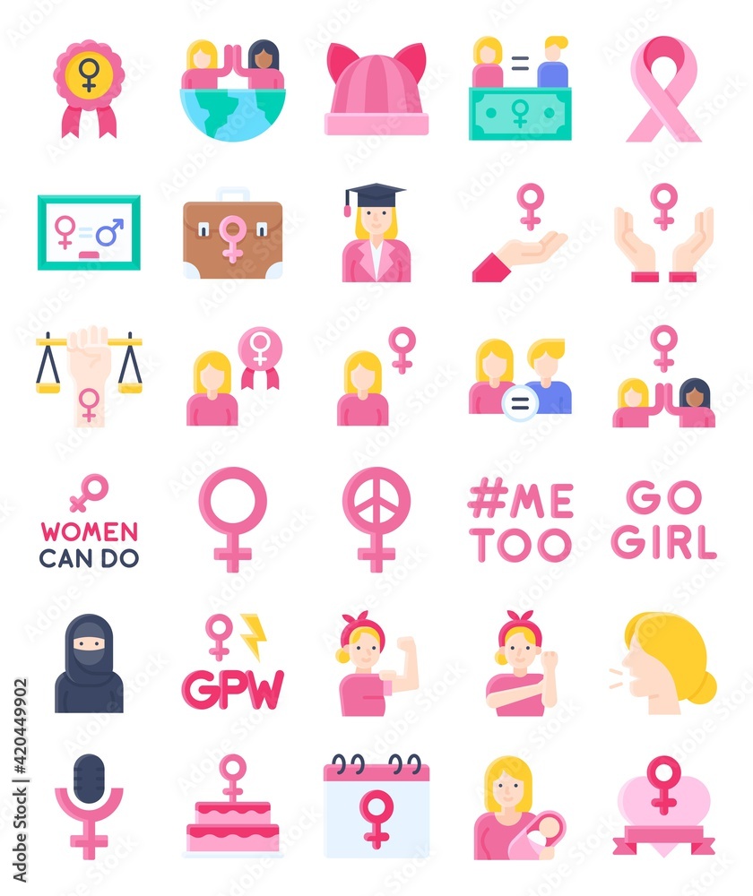 Feminism related flat icon set, vector illustration Feminism related flat icon set, vector illustration