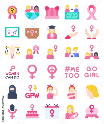 Feminism related flat icon set, vector illustration
