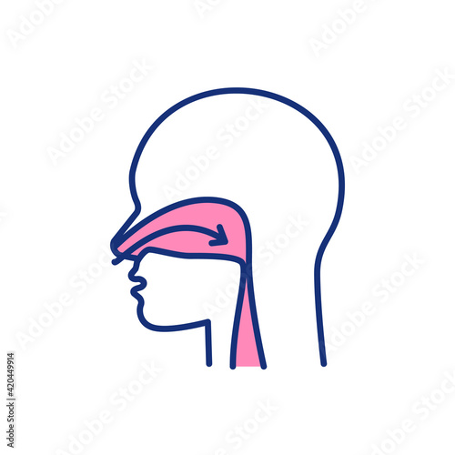 Nose breathing RGB color icon. Sleep apnea. Releasing nitric oxide. Taking deep breaths. Widening blood vessels. Engaging lower lungs. Abnormal breathing during sleep. Isolated vector illustration