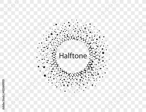 Halftone dots in circle form, logo. Vector illustration.