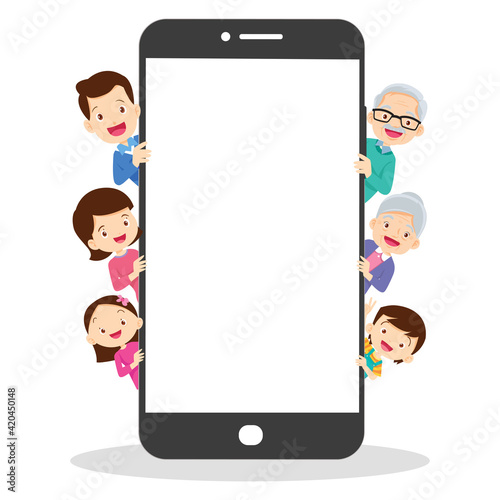 happy family back smartphone