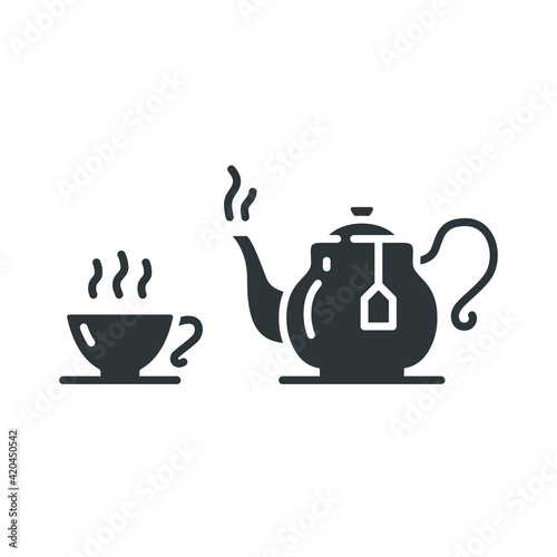 Teapot and cup glyph icon. Simple solid style. Tea pot, pour cup of kettle, silhouette symbol for web and mobile phone. Vector illustration isolated on white background. EPS 10.