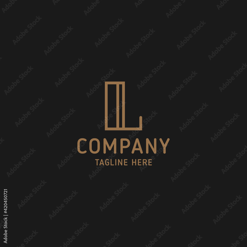 Simple and minimalist gold line art letter L monogram initial logo in black background