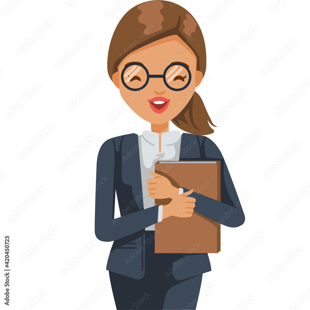 Lawyer women. Graduate juridical specialist standing with folder in hands. Cartoon character professional of female. Lawyer women. Graduate juridical specialist standing with folder in hands. Cartoon character professional of female.