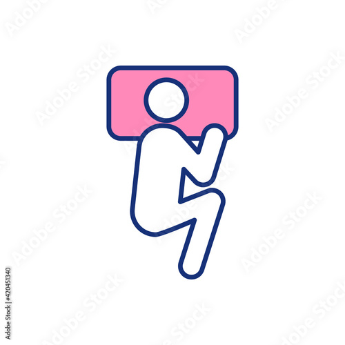 Comfortable sleeping on side RGB color icon. Side sleeper. Maintaining correct spinal alignment. Shoulder pain risk. Increasing overall sleep ability. Relieving back pain. Isolated vector illustration