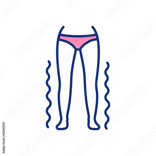 Uncontrollable leg shaking RGB color icon. Tremor. Parkinson disease. Restless legs. Not enough sleep at night. ADHD symptom. Postural instability. Multiple sclerosis. Isolated vector illustration