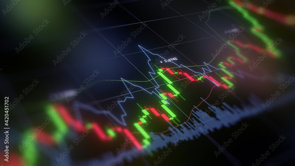 Business investment finance analysis data statistics digital stock market exchange forex trading graph chart financial candlestick indicator screen board abstract graphic design background. 3d render. Business investment finance analysis data statistics digital stock market exchange forex trading graph chart financial candlestick indicator screen board abstract graphic design background. 3d render.