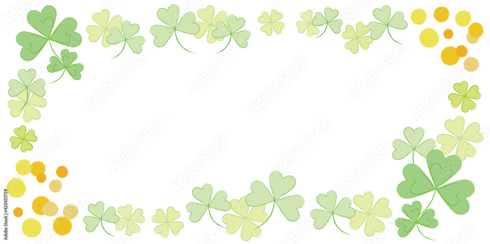 Hand drawing Clover illustration frame. Vector clover pattern for Saint Patrick's Day holiday greeting card, web event and banner design. クローバーイラスト、手書きクローバーイラストフレーム Hand drawing Clover illustration frame. Vector clover pattern for Saint Patrick's Day holiday greeting card, web event and banner design. クローバーイラスト、手書きクローバーイラストフレーム