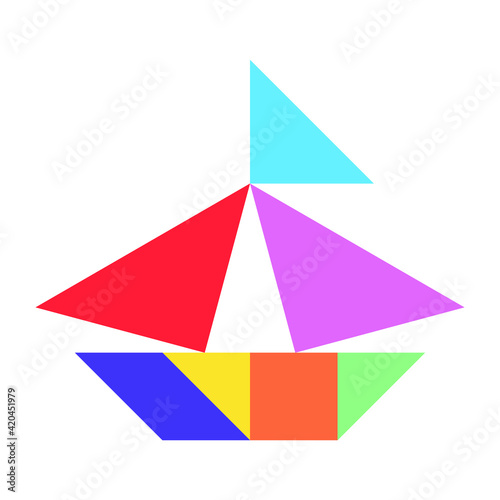 Free Download Color tangram puzzle in sailing boat shape on white background - GFXLoad