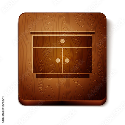 Brown Furniture nightstand icon isolated on white background. Wooden square button. Vector