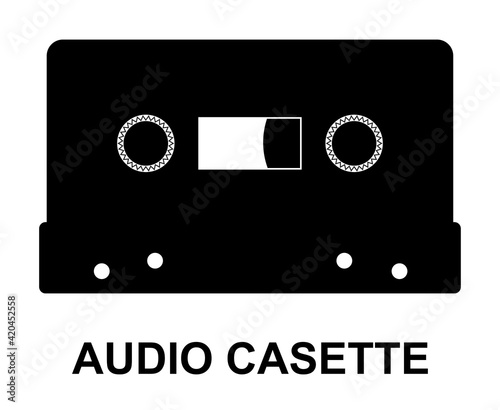 Audio cassette icon illustration isolated on white. Retro sound icon design for use in vintage audio projects.