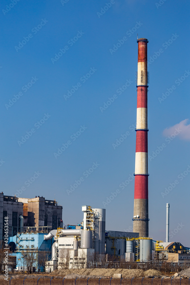 Coal-fired CHP plant, Poznan, Poland. Taken on a sunny day