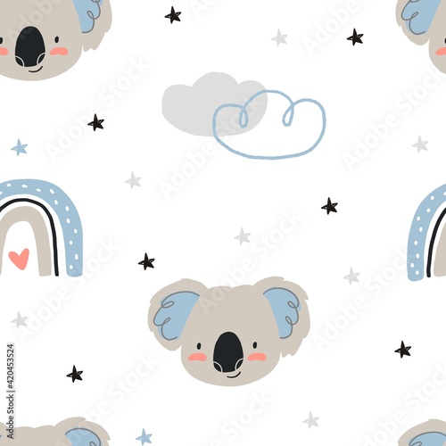 Photography Cute Seamless pattern with Koala in scandinavian style