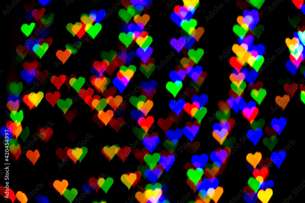abstract background with lights in the shape of hearts