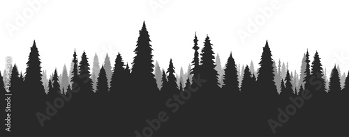 Seamless hand drawn pine forest. Christmas banner template.