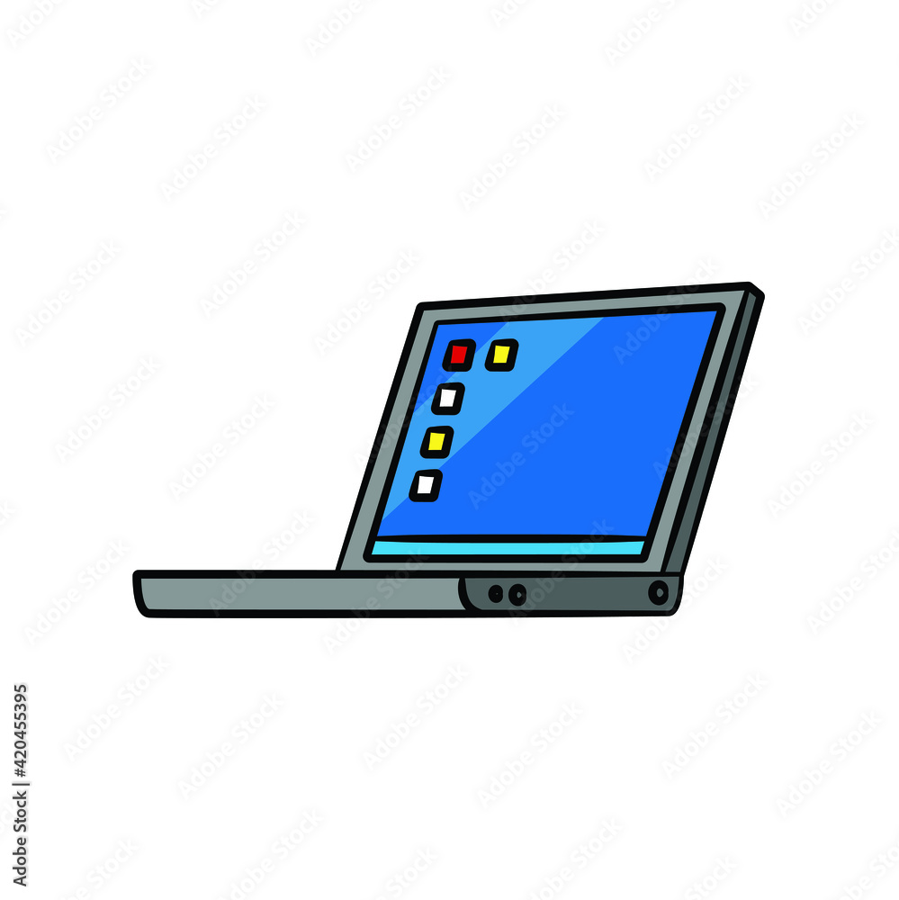 Laptop computer in drawing style isolated vector. Hand drawn object illustration for your presentation, teaching materials or others. Laptop computer in drawing style isolated vector. Hand drawn object illustration for your presentation, teaching materials or others.