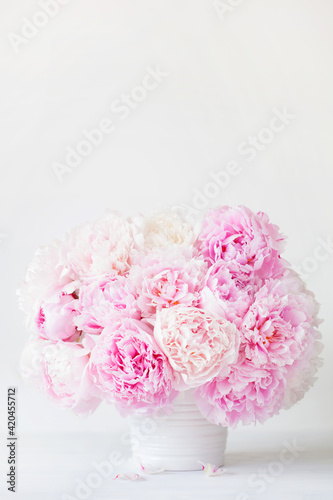 Fototapeta Naklejka Na Ścianę i Meble -  beautiful pink peony flowers bouquet in vase