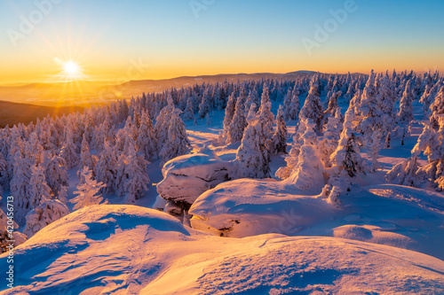 The summit mountain with sunset view in the winter at vozka Jeseniky, czech