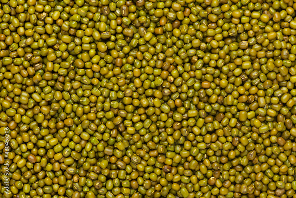 Close up of Organic green Gram (Vigna radiata) or whole green moong dal Full-Frame Background. Top View Close up of Organic green Gram (Vigna radiata) or whole green moong dal Full-Frame Background. Top View