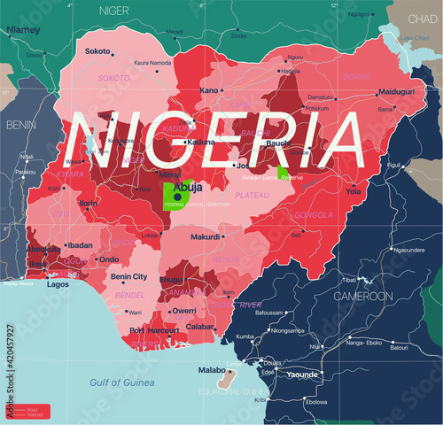 Nigeria country detailed editable map