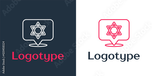 Logotype line Star of David icon isolated on white background. Jewish religion symbol. Symbol of Israel. Logo design template element. Vector