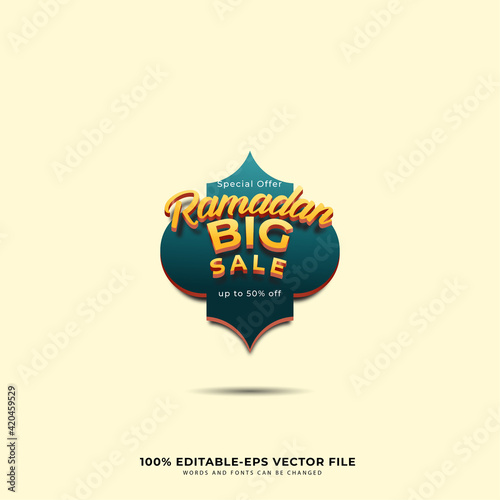 Ramadan Kareem Label sale banner, sticker, badge, ads pop up banner. Special offer ramadan big sale. Islamic promotion vector illustration