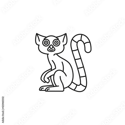 Cute Ring-tailed Lemur cartoon character vector line icon