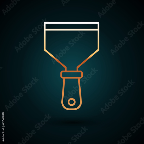 Gold line Putty knife icon isolated on dark blue background. Spatula repair tool. Spackling or paint instruments. Vector