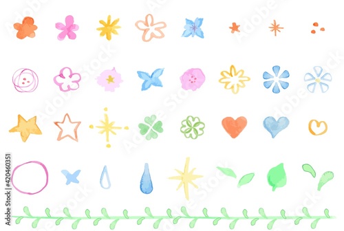 可愛くて優しい水彩の手描き植物素材セット