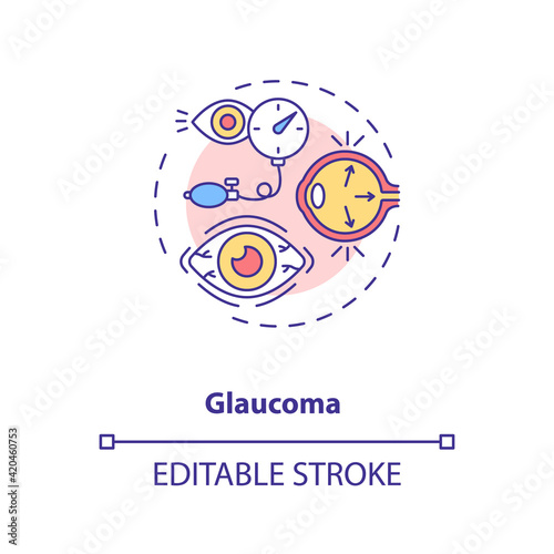 Glaucoma concept icon. Adults eyes diseases. Eye diseases which result in damage to optic nerve idea thin line illustration. Vector isolated outline RGB color drawing. Editable stroke