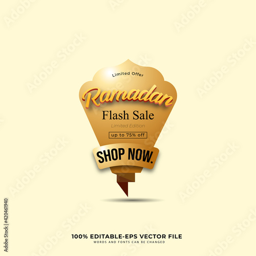 Ramadan Kareem Label sale banner, sticker, badge, ads pop up banner. Special offer Ramadan Flash Sale. Islamic promotion vector illustration with realistic and Luxury style
