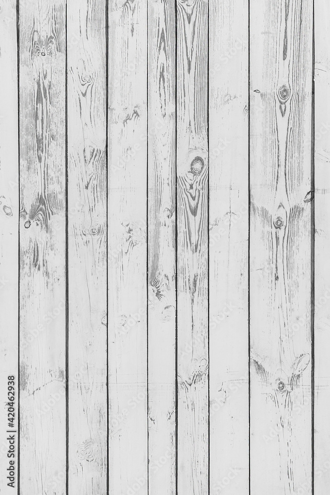 White vertical wood texture with natural pattern, fence boards background