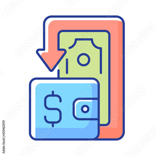Cashback RGB color icon. Cashback reward program. Financial transactions. Benefits and refunds. Price and savings. Purchase things and money. Bonuses and discount.Isolated vector illustration