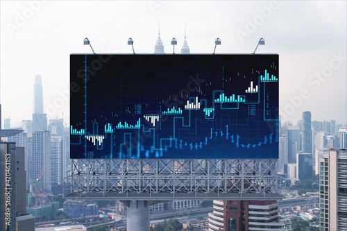 Photography Forex and stock market chart hologram on road billboard over panorama city view of Kuala Lumpur