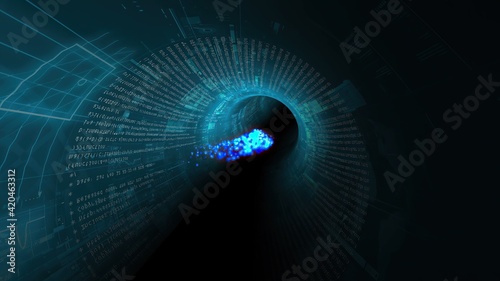 Particles through binary digital tunnel 3d illustration