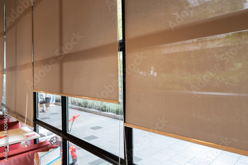 Fotografie, Tablou blind curtain or white blinds Roller sun protection in restaurant