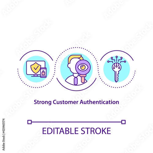 Strong customer authentication concept icon. Electronic payments idea thin line illustration. Multi-factor authentication. Vector isolated outline RGB color drawing. Editable stroke