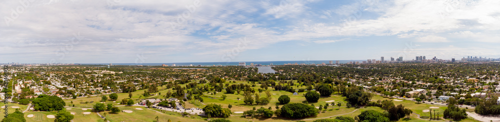 Aerial drone panorama Hollywood FL USA golf course landscape