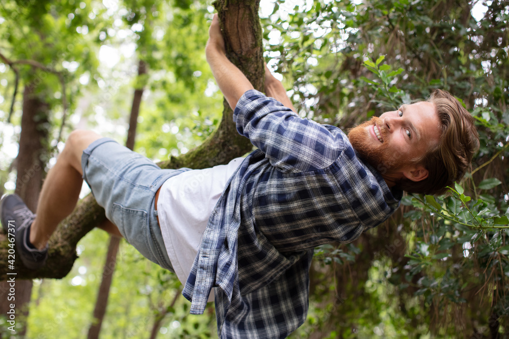 a man climbing on tree