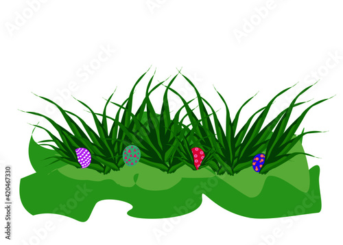 Easter eggs placed on the garden .Isolate on white background. Copy space for your text.