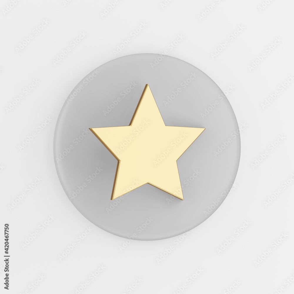 Gold star icon in flat style. 3d rendering gray round key button, interface ui ux element. Gold star icon in flat style. 3d rendering gray round key button, interface ui ux element.