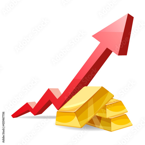 Increase Financial Revenue, growth money rate rising up. Arrow up, Gold bars fund, concept of business, economic, capital earnings success. Vector