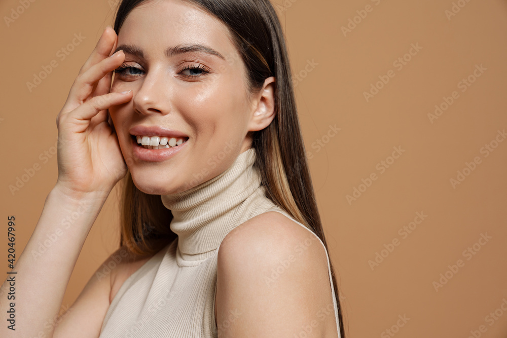 Pretty woman with long straight brown hair posing Pretty woman with long straight brown hair posing