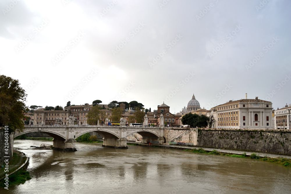 bridge Vittorio Emanuele II over the river Tiber - view from aelius bridge - Rome., Italy