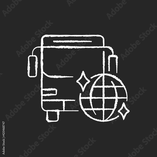 Party bus chalk white icon on black background. Ability to coolly celebrate the holiday. Disco bus. Fun way to celebrate. Disco in motion. Isolated vector chalkboard illustration
