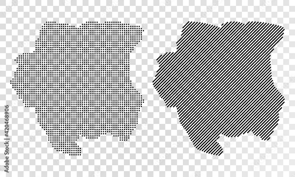 Set of abstract maps of Suriname. Dot and line map of Suriname. Vector dotted map of Suriname isolated on transparent background