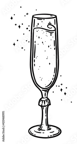 Flute champagne glass hand drawn illustration