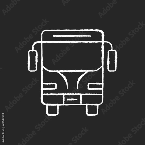 Charters chalk white icon on black background. Traveling by bus. Using bus for trip. Intercity transportation. Comfortable travel with good service. Isolated vector chalkboard illustration